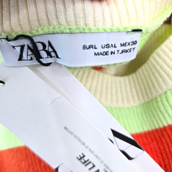NWT ZARA Ribbed Knit Multicolor Striped Fitted Long Sleeved Dress - Picture 11 of 12